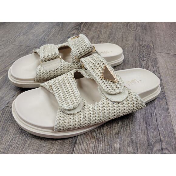 TALULAH Shoes - Talulah Women's 11 Beige Ivory Cream Sandal Slides Gold Trim Shoes Beach Resort